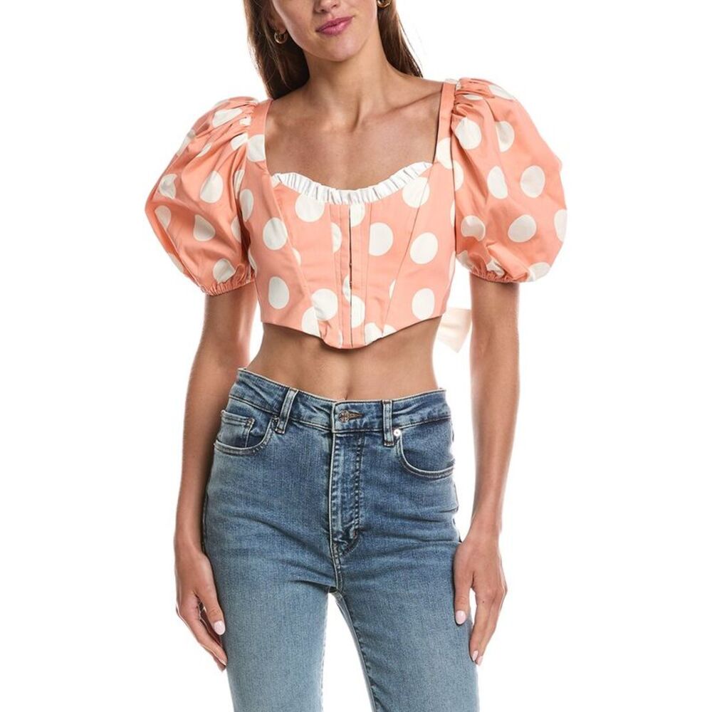 For Love & Lemons Womens  Yasmin Puff Sleeve Corset Top, Orange